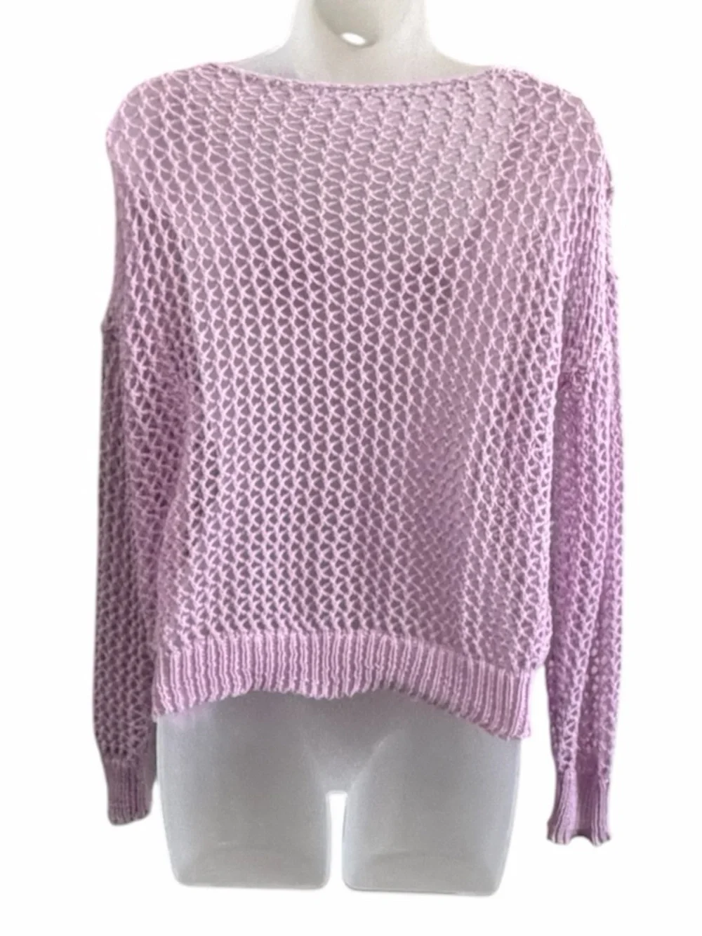 Women's Open-Knit V-Neck Sweater in Lilac